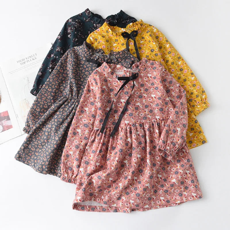 casual flower printing cotton girls dresses