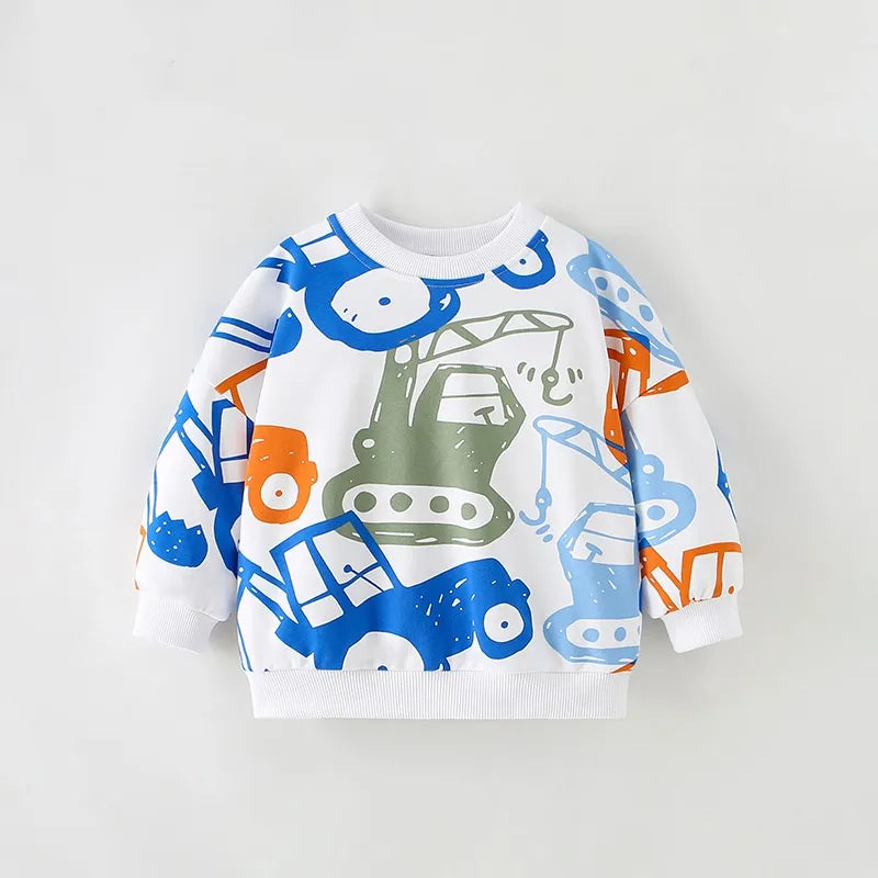 Malwee Boys' Sweatshirt Round Neck Long Sleeve Printed Casual Shirt For Autumn Winter Soft Cotton Comfortable Fashionable Kids Wear